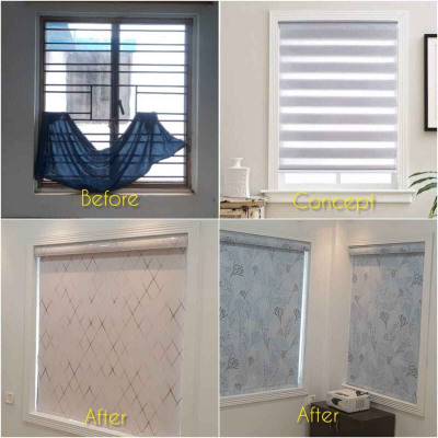 Window Before and After photos with roller blinds